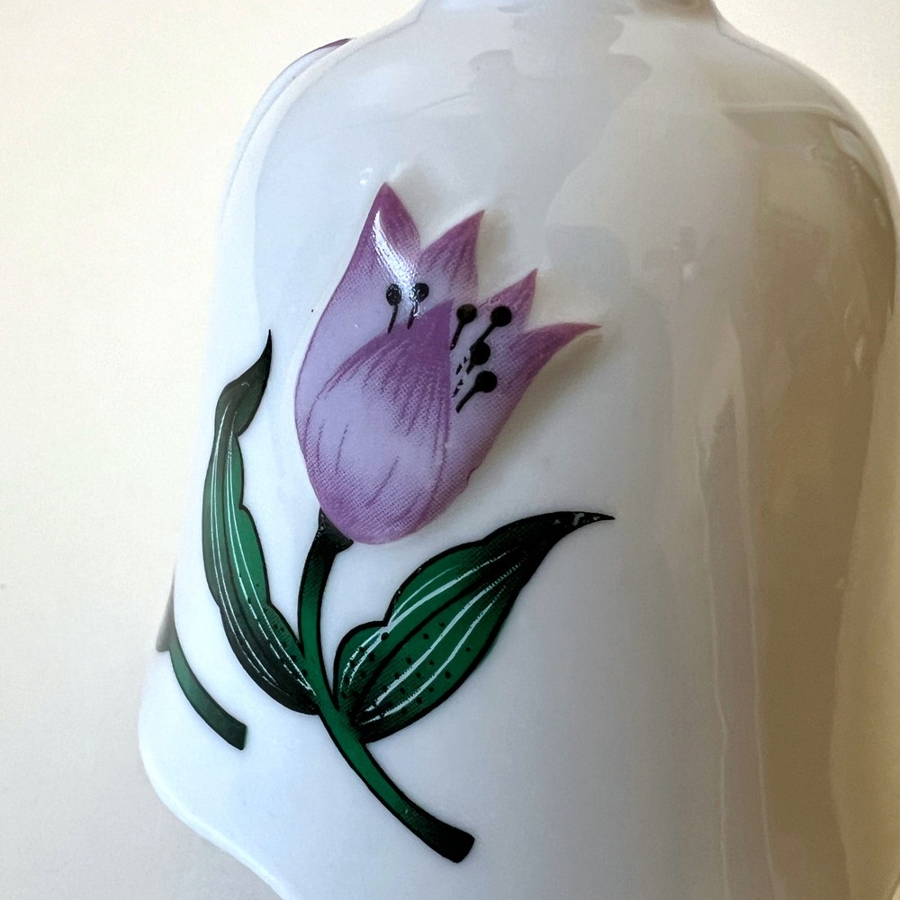 Vintage Taiwan Porcelain Bell Purple Tulip Floral Ceramic Hand Bell - Picture 8 of 14